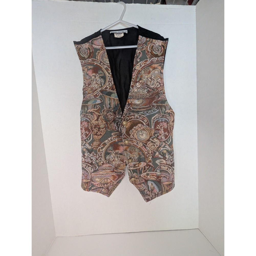 Vintage Joan Walters Tapestry Vest Women's M Victorian‎ Scene Cottagecore USA